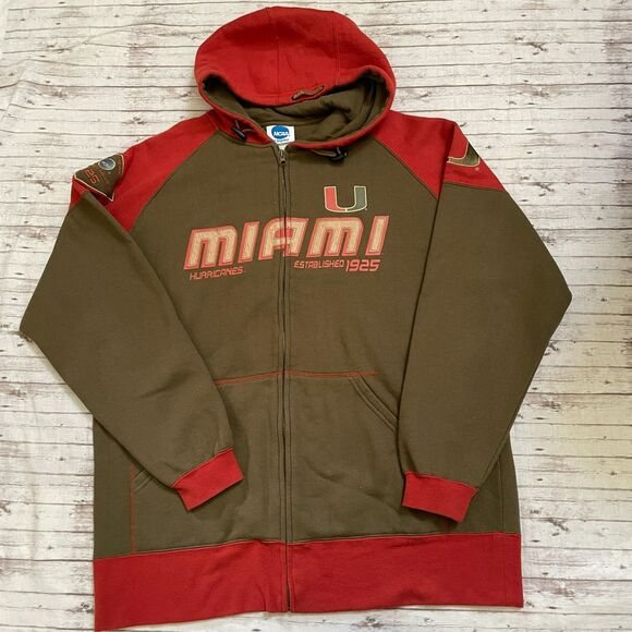 Miami Hurricanes Jacket Mens Sz Large Green Orange NCAA Football Hooded Full Zip - Picture 1 of 6